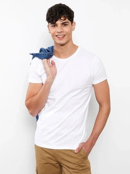 Мужская футболка LC Waikiki с необработанным стилизированным воротником XXL Белая (LCW T-shirt -8410)