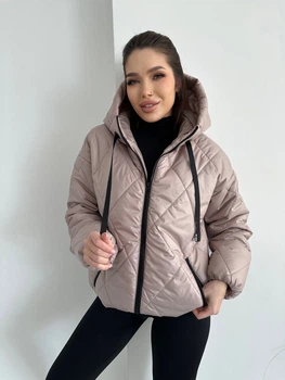 Стеганая женская куртка с капюшоном K&ML oversize ( 42 - 48 ) Бежевый ( 02 - 02 )