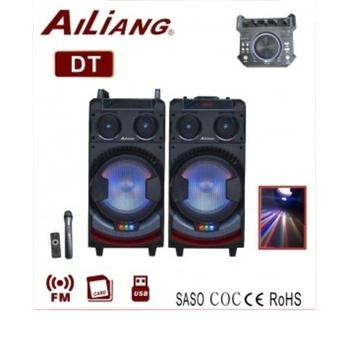 Портативна акустична система з вбудованою світломузикою та мікрофоном у вигляді валізки Ailiang UF-1021-DT FM+USB+Bluetooth 60 W чорна (UF-1021-DT_6213)