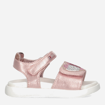 Sandały dziecięce dla dziewczynki Tommy Hilfiger Strass Heart Velcro Sandal T1A2-32752-1367341- 24 Różowe złoto (8052578172629)