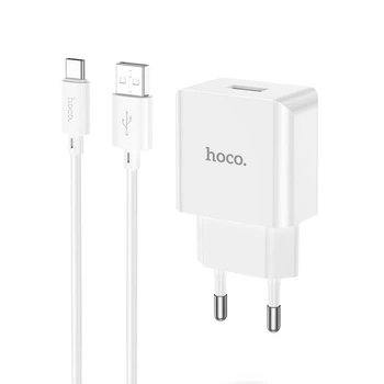 Сетевое зарядное устройство Hoco C106A, USB, белое, кабель USB to Type-C