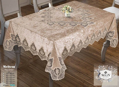 Велюровая скатерть Selin Meltem 160х300 см бежевая