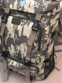 Рюкзак тактичний універсальний об'єм 75 літрів, військовий водовідштовхуючий із щільної тактичної тканини хакі (DJ744109)