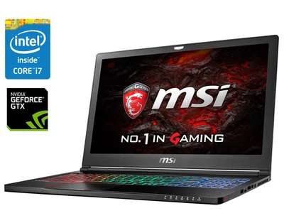 Ігровий ноутбук MSI GS63VR 6RF Stealth Pro / 15.6" IPS / Core i7-6700HQ (4(8) ядра по 2.6-3.5GHz) / 16GB DDR4 / 256GB SSD + 1TB HDD / GeForce GTX 1060, 6GB / WebCam / Win 10 Home б/в