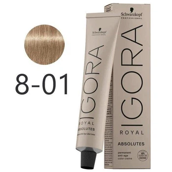 Краска для седых волос Schwarzkopf Igora Absolutes 8-01 Светло-русый натуральный Сандре 60 мл