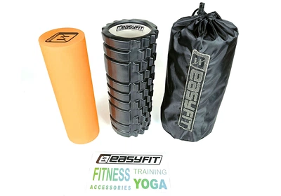 Массажный ролик с валиком EasyFit Active Pro 33см (цилиндр, роллер МФР) двойной черный массажер для спины, ног, рук, шеи