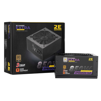Блок питания 2E GAMING EXTRA POWER (850W), >90, 80+ Gold, 140mm, 1xMB 24pin(20+4), 2xCPU 8pin(4+4), 4xMolex, 6x (2E-EP850GM-140)