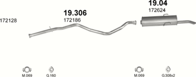 Труба проміжна POLMO (19.306) - (Peugeot 405 1.9D 87-96) (Polmo-19.306)