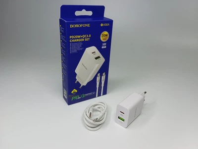 Блок питания Borofone BA56A с кабелем Type-C - Lightning Быстрая зарядка 20W Цвет Белый