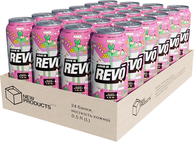 Упаковка слабоалкогольного енергетичного напою Revo Love is Bitter Lemon 8.5% 0.5 л x 24 банки (4820252120860)