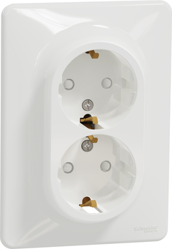 Двойная розетка 2P + E с заземляющим контактом Schneider Electric Sedna Design Белый (SDD311221)