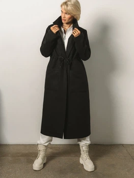 Пальто женское демисезонное длинное из кашемира прямое свободного кроя Seventeen L-XL Черное 2041.5326