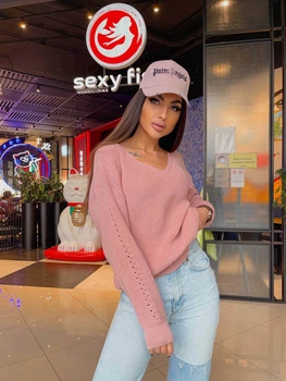 Fashions • Свитер женский с вырезом Лаура Fashions 44-50 пудра (217/а-нс)