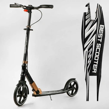 Самокат алюмінієвий "Best Scooter" 14268 (2) колеса PU, ФАРА, затискач руля, d передніх коліс - 230мм, задніх коліс 200мм, 1 амортизатор передній [Одеса №4]