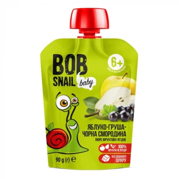 2шт, Детское пюре Bob Snail Улитка Боб Яблоко Груша Черная Смородина 90 г (4820219343820)
