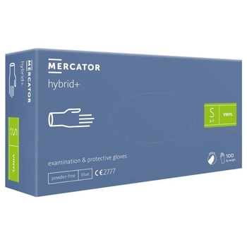 Виниловые перчатки Mercator Hybrid+ размер S синие (50 пар)