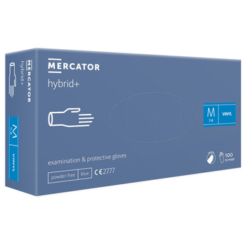 Виниловые перчатки Mercator Hybrid+ размер M синие (50 пар)