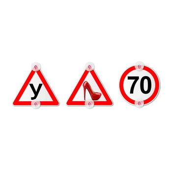 Набор табличек в авто для начинающего водителя У, 70 и Туфелька на присосках съемный