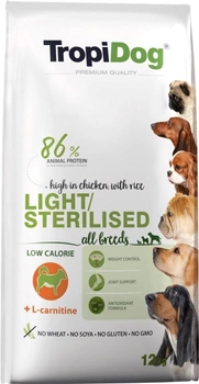 Sucha karma dla psów sterylizowanych TROPIDOG Light lekkostrawna z kurczakiem - 12 kg (5900469571392)