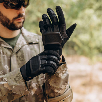 Тактические перчатки сенсорные с накладками черные 3223b M