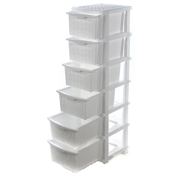 Комод пластиковый, 6 цельных ярусов R-Plastic, пластиковый шкафчик, Белый