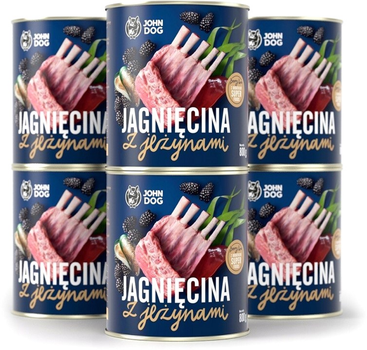 Mokra karma dla psów John Dog Berry Adult Jagnięcina z jeżynami 6 x 800 g (5903246845518)