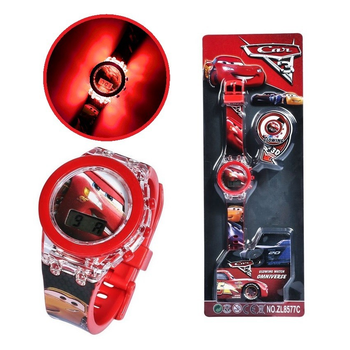 Детские наручные часы с подсветкой "Cars / Lightning McQueen (Тачки / Молния Маквин)" черно-красный 1043-8