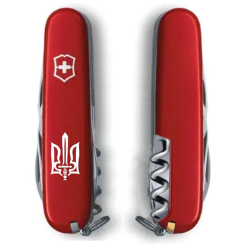 Складаний швейцарський ніж Victorinox Vx13703_T0300u Climber Ukraine білий тризуб ОУН 14 функцій 91 мм червоний