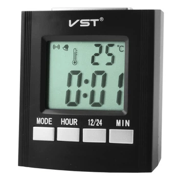 Настольные часы говорящие VST-7027С с термометром и будильником черный