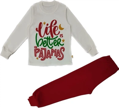 Піжама "Life pajamas" інтерлок молочно-червона ЛІО 92