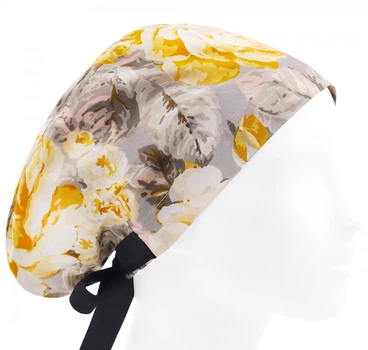 Медицинская шапочка женская HeadwearUniverse универсальная принт Шиповник цветы на сером