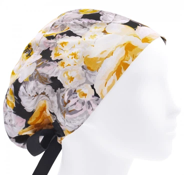 Медицинская шапочка женская HeadwearUniverse универсальная принт Шиповник на чёрном