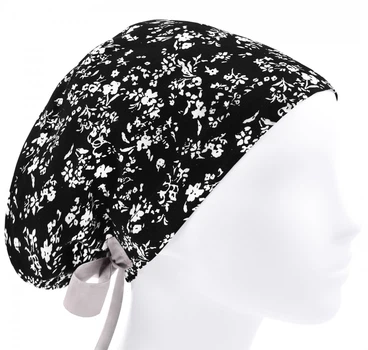Медицинская шапочка женская HeadwearUniverse универсальная принт Цветы на чёрном