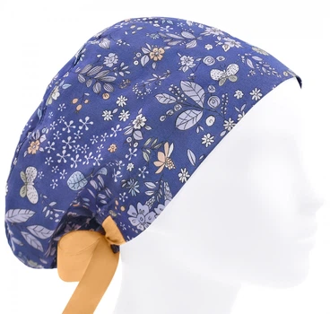Медицинская шапочка женская HeadwearUniverse универсальная принт Листочки на джинсовом