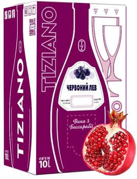 Вино Tiziano червоне напівсолодке Червоний Лев Bag in box 10 л 9.0-11.0% (4820252550032)