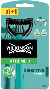 Одноразові станки Wilkinson Sword Xtreme 3 Sensitive для чоловіків в упаковці 3 + 1 шт. (4027800710409)
