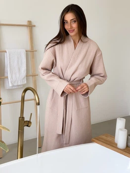 Халат жіночий вафельний COSY довгий бежевий розмір XL (P-122/XL)