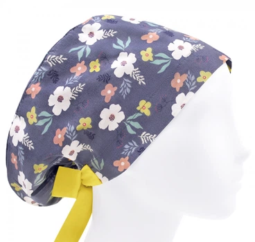 Медицинская шапочка женская HeadwearUniverse универсальная принт Цветы на джинсовом
