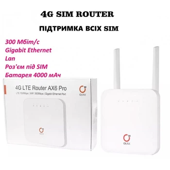Маршрутизатор Роутер мобільний Olax 4G LTE Router AX6 Pro со скоростью 300 Мбитс, резервной батареей 4000 мАч, портом LAN и Gigabit Ethernet