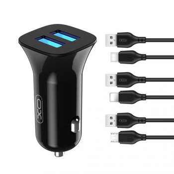Автомобильное зарядное устройство (адаптер) XO TZ10 2USB / 2.4A / 12W + Lightning black