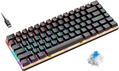 Игровая механическая клавиатура Ajazz AK33 Bluetooth, 18 RGB цветов подсветки, 82 клавиши (синий переключатель, цвет - черный), с американской и украинской раскладкой (US-UA)