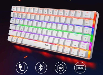 Игровая механическая клавиатура Ajazz AK33 Bluetooth, 18 RGB цветов подсветки, 82 клавиши (синий переключатель, цвет - белый), с американской и украинской раскладкой (US-UA)
