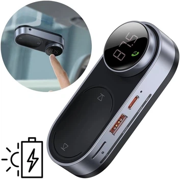 Автомобильный FM-трансмиттер (модулятор) на солнечной батарее BASEUS Solar Car Wireless FM/MP3 TF, USB, AUX, Type-C Черный