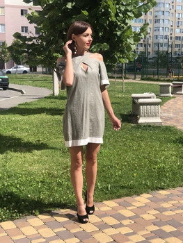 Женское льняное платье Poliit 8355 светло-серый 38