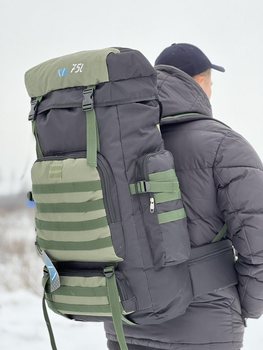 Универсальный рюкзак тактический 75 литров, военный водоотталкивающий рюкзак из плотной тактической ткани черный олива
