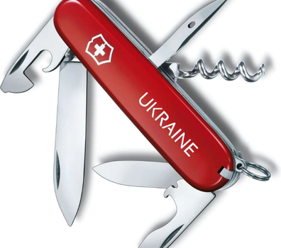 Складаний швейцарський ніж Victorinox SPARTAN ARMY (Vx13603_T0140u) 12 функцій 91 мм червоний, емблема "UKRAINE"