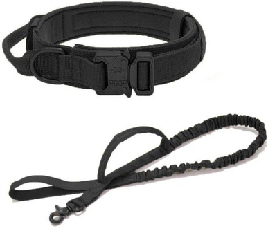 Нашийник з повідцем Harness для собак, нейлоновий з металевою пряжкою-фастекс XL (53-63см), Чорний (035XL-BLACK)