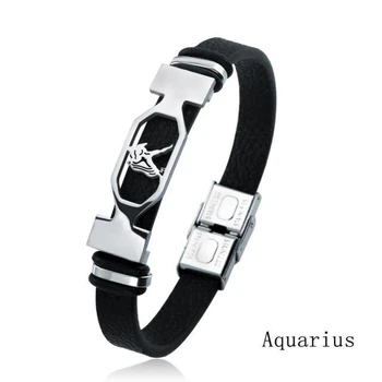 Браслет кожаный «Знак зодиака» Водолей, Aquarius (21 января - 19 февраля)