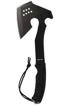 Топор Mil-Tec стальной 3CR13MoV Черный плоский 4 мм с паракордовой ручкой в нейлоновом чехле для активного отдыха охоты рыбалки походов полевой