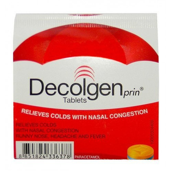 Тайские таблетки от простуды, насморка и температуры 4 шт (1 упаковка) Decolgen (8851824336378)